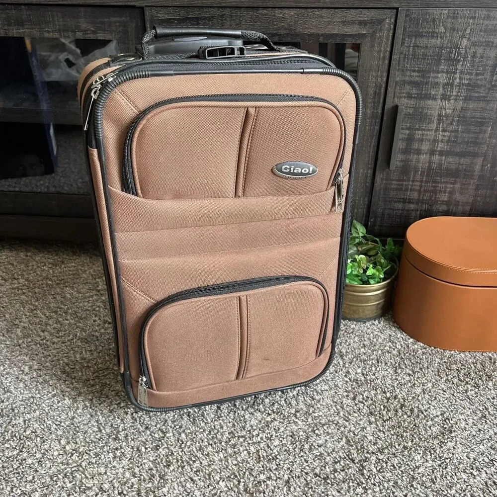 Ciao Luggage Carry On Wheeled Under The Plane Seat Brown Expand Bag Travel